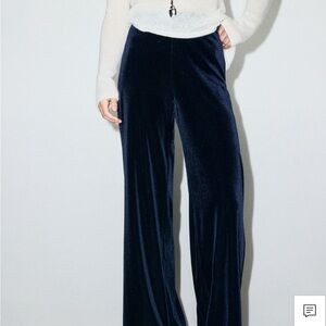 NWT Mango Navy Velvet Wide-Leg Trousers